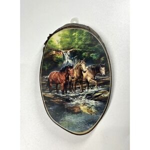 Vintage New Mexico Art Wood Log Slice Glossy Horse Profile‎ Wall Decor